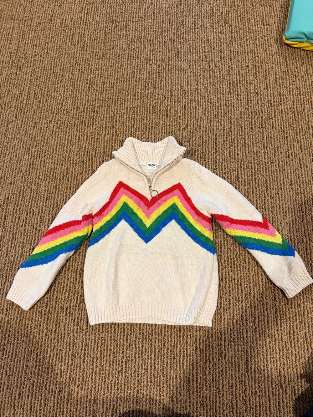 MuMu mini Cream Half-Zip Sweater with Rainbow Chevron
